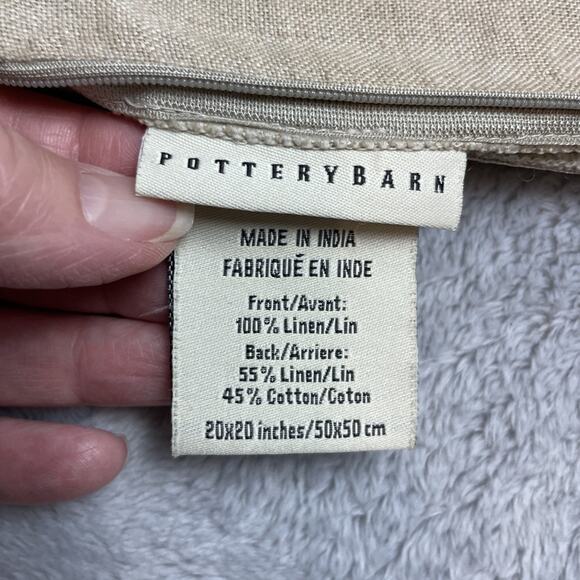 Pottery Barn Pillow Cover Square 20x20 Seagrass Linen Textured Zipper Neutral - Picture 3 of 7